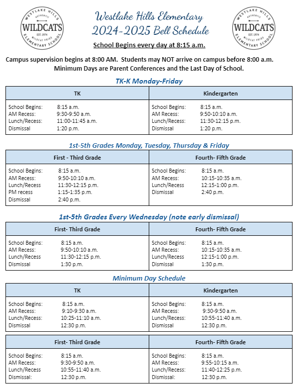 2024-2025 Bell Schedule